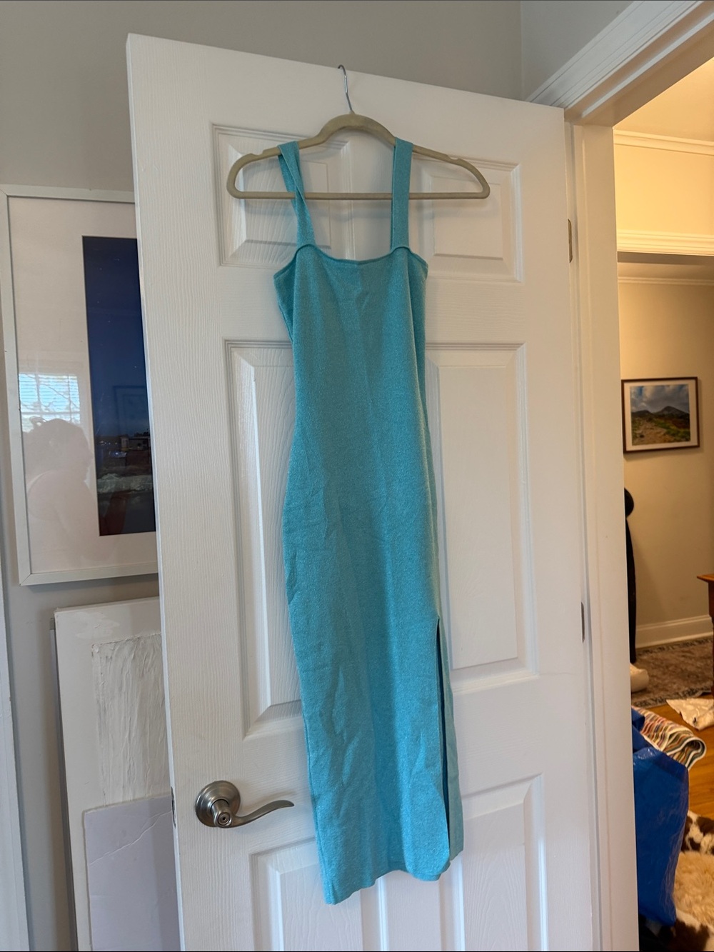superdown Aqua Blue Square-Neck Midi Dress